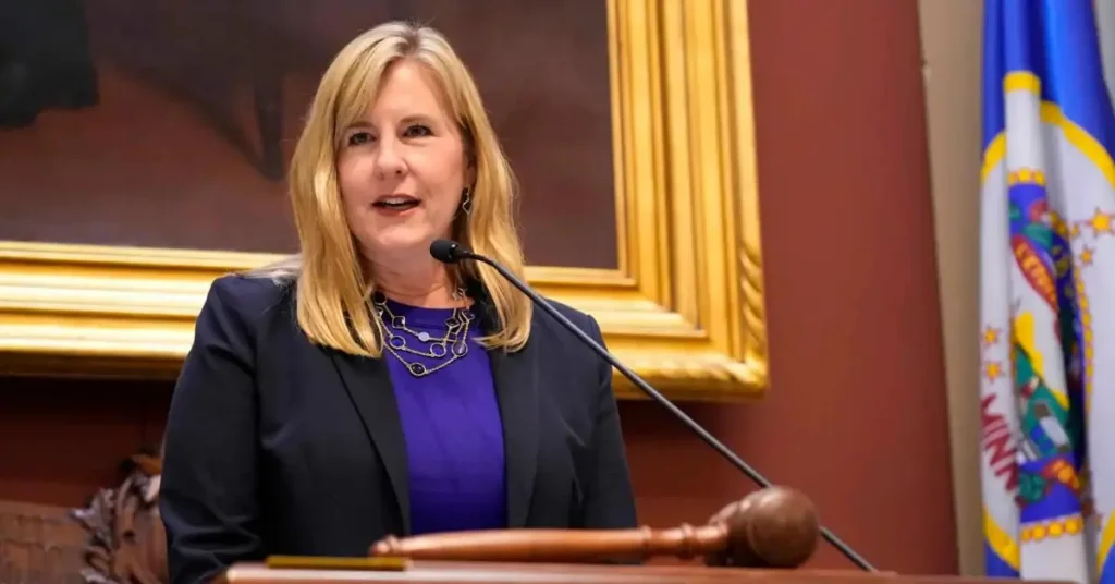 Melissa Hortman giving a powerful speech as Speaker of the Minnesota House